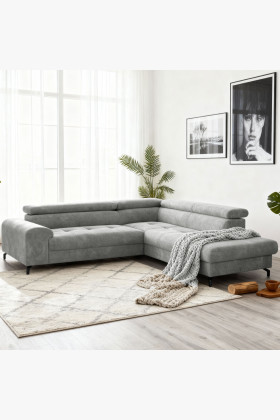 Ecksofa mit Schlaffunktion und Stauraum rechts Platinfarben